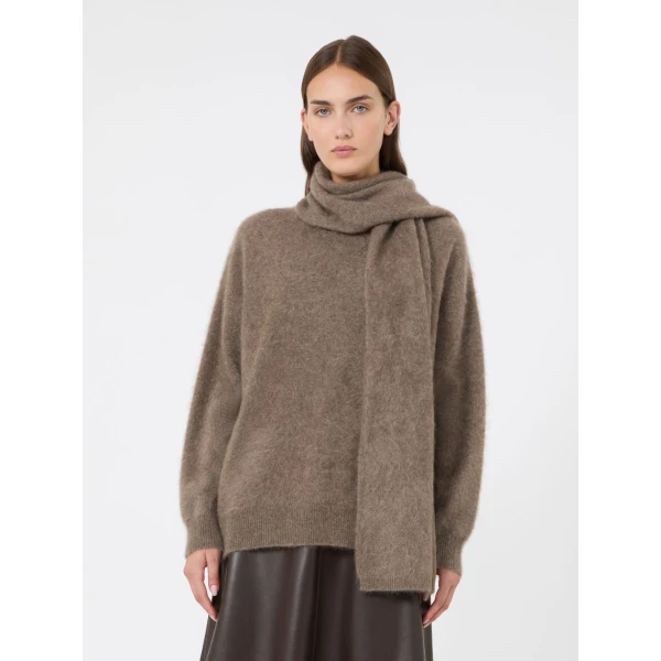 Max Mara Aria Yak Wool Sweater with Scarf in Beige | Sweaters | Luxury Shoes 