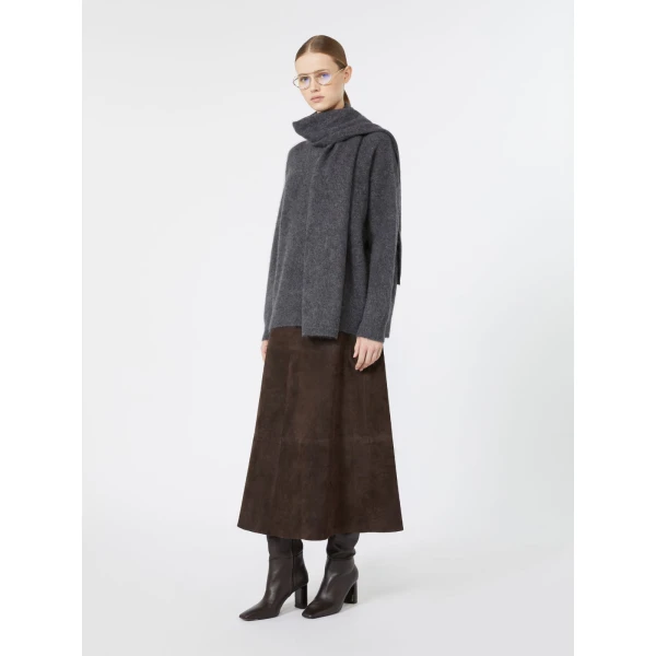 Max Mara Aria Yak Wool Sweater with Scarf in Medium Grey | Sweaters | Luxury Shoes 