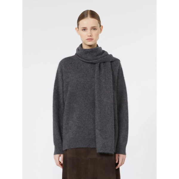 Max Mara Aria Yak Wool Sweater with Scarf in Medium Grey | Sweaters | Luxury Shoes 
