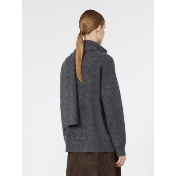 Max Mara Aria Yak Wool Sweater with Scarf in Medium Grey | Sweaters | Luxury Shoes 