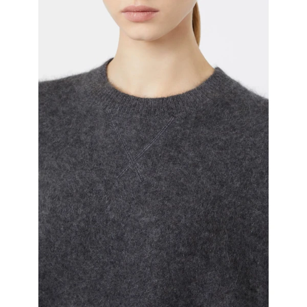 Max Mara Aria Yak Wool Sweater with Scarf in Medium Grey | Sweaters | Luxury Shoes 