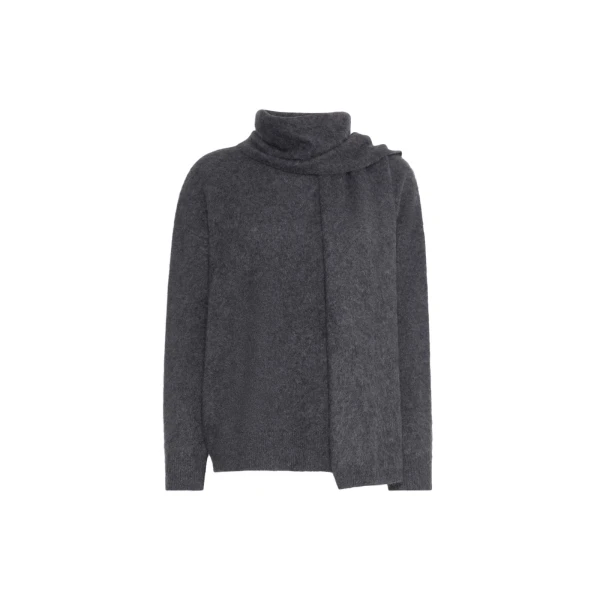 Aria Yak Wool Sweater with Scarf in Medium Grey