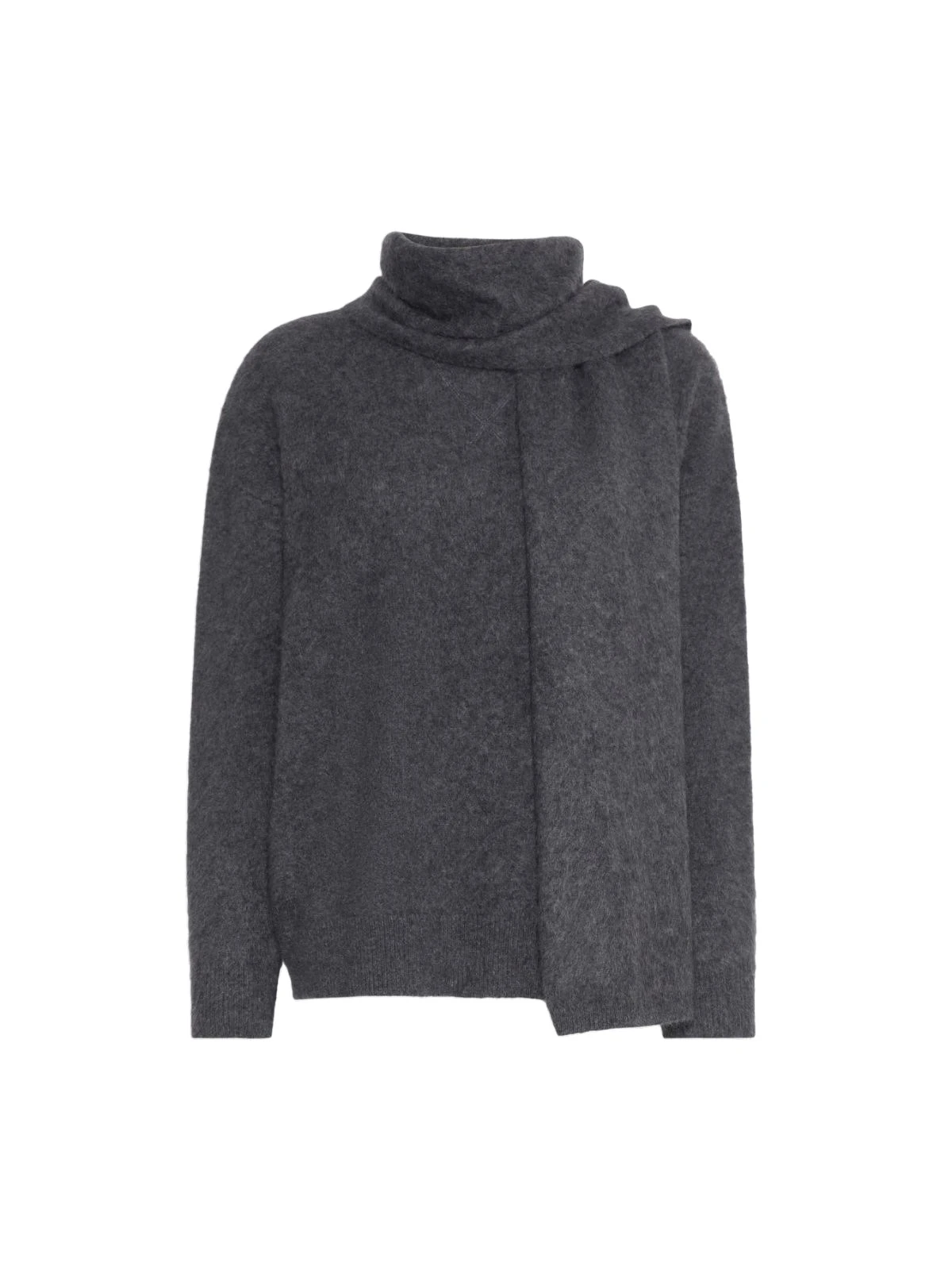 Max Mara Aria Yak Wool Sweater with Scarf in Medium Grey Max Mara Aria Yak Wool Sweater with Scarf in Medium Grey | Sweaters | Luxury Shoes