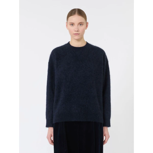 Max Mara Aria Yak Wool Sweater with Scarf in Navy | Sweaters | Luxury Shoes 