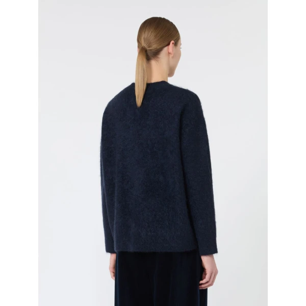 Max Mara Aria Yak Wool Sweater with Scarf in Navy | Sweaters | Luxury Shoes 