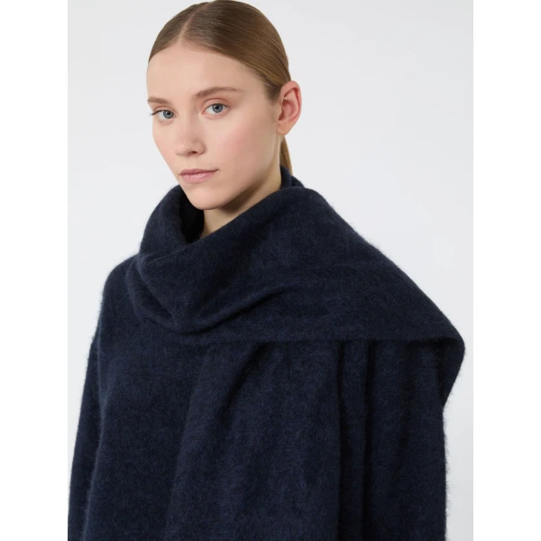 Max Mara Aria Yak Wool Sweater with Scarf in Navy | Sweaters | Luxury Shoes 