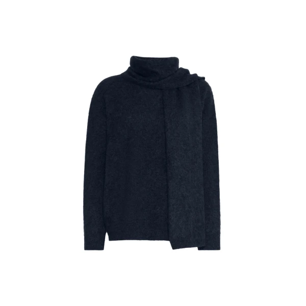 Max Mara Aria Yak Wool Sweater with Scarf in Navy | Sweaters | Luxury Shoes 