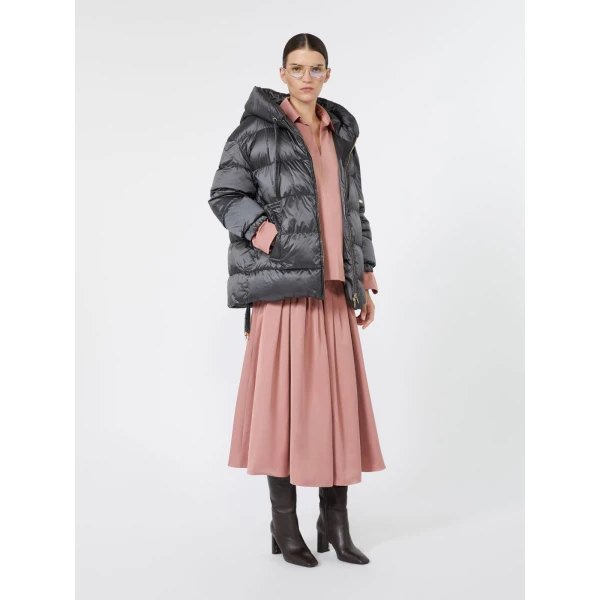 Max Mara Ariete Roomy Hooded Water-Repellent Puffer Jacket in Medium Grey | Jackets | Luxury Shoes 