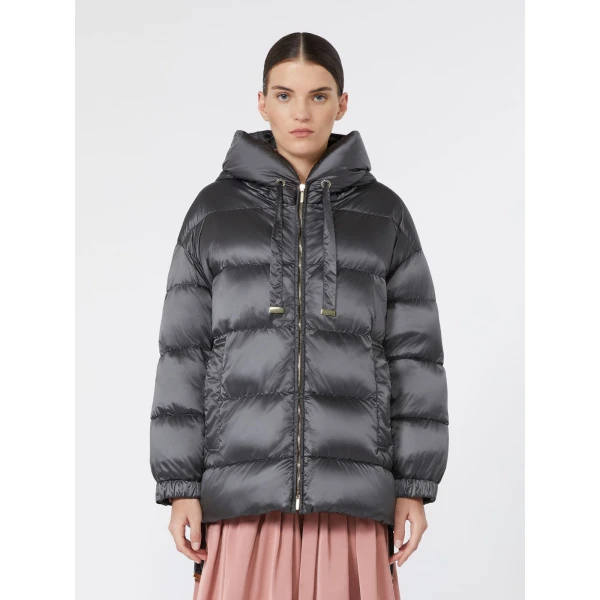 Max Mara Ariete Roomy Hooded Water-Repellent Puffer Jacket in Medium Grey | Jackets | Luxury Shoes 