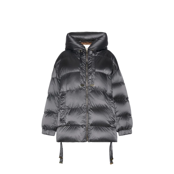 Ariete Roomy Hooded Water-Repellent Puffer Jacket in Medium Grey