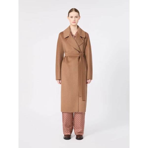 Max Mara Aris Wool, Cashmere and Angora Midi Coat in Camel | Wool Coat | Luxury Shoes 