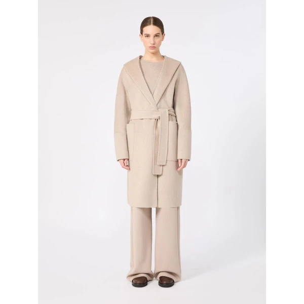 Max Mara Armonia Hooded Wool and Cashmere Robe Coat in Beige | Wool Coat | Luxury Shoes 