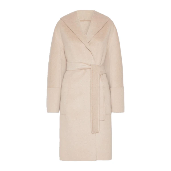 Armonia Hooded Wool and Cashmere Robe Coat in Beige