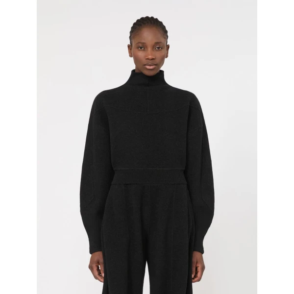 Max Mara Armony Cropped Wool and Cashmere Jersey Sweatshirt in Dark Grey | Sweaters | Luxury Shoes 