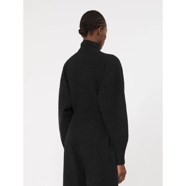 Max Mara Armony Cropped Wool and Cashmere Jersey Sweatshirt in Dark Grey | Sweaters | Luxury Shoes 