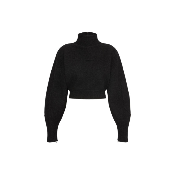 Max Mara Armony Cropped Wool and Cashmere Jersey Sweatshirt in Dark Grey | Sweaters | Luxury Shoes 