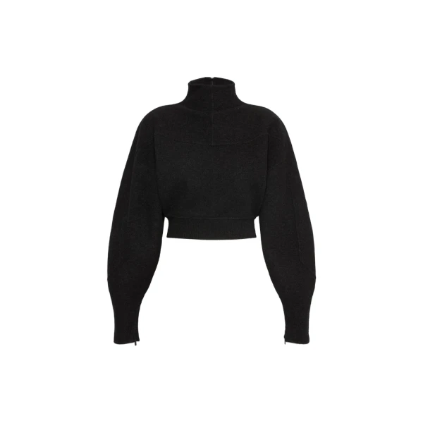 Armony Cropped Wool and Cashmere Jersey Sweatshirt in Dark Grey