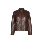 Max Mara Armony Nappa Leather Biker Jacket in Dark Brown | Leather Jackets | Luxury Shoes 