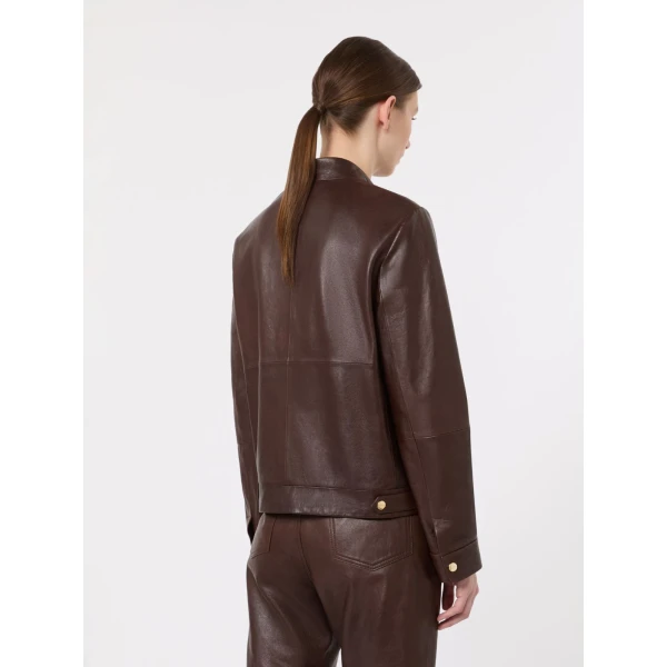 Max Mara Armony Nappa Leather Biker Jacket in Dark Brown | Leather Jackets | Luxury Shoes 