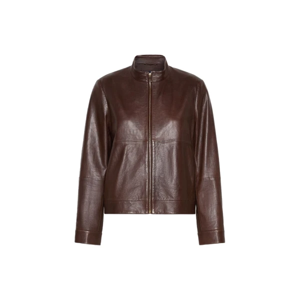 Max Mara Armony Nappa Leather Biker Jacket in Dark Brown | Leather Jackets | Luxury Shoes 
