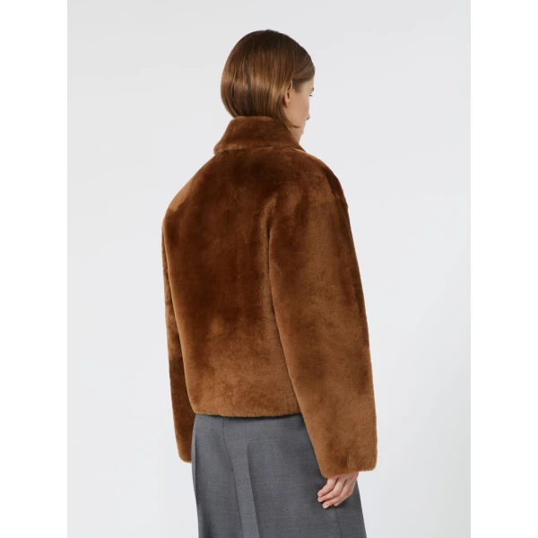 Max Mara Assenso Sheepskin Boxy Jacket in Tobacco | Shearling Jackets | Luxury Shoes 