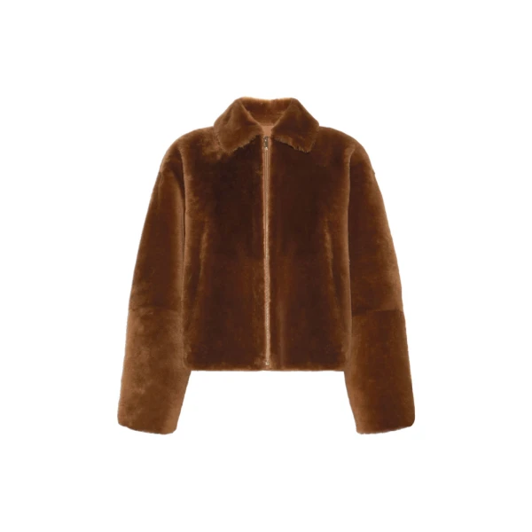 Max Mara Assenso Sheepskin Boxy Jacket in Tobacco | Shearling Jackets | Luxury Shoes 