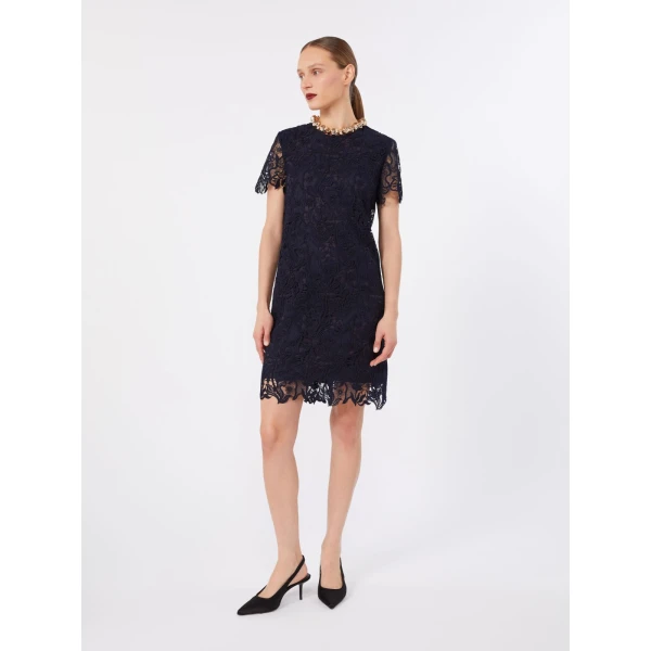 Max Mara Assenzi Macrame Lace Boxy Dress in Midnight Blue | Mini Dresses | Luxury Shoes 