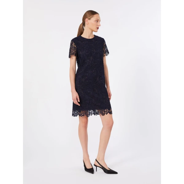 Max Mara Assenzi Macrame Lace Boxy Dress in Midnight Blue | Mini Dresses | Luxury Shoes 