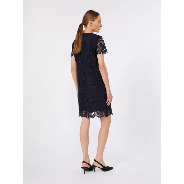 Max Mara Assenzi Macrame Lace Boxy Dress in Midnight Blue | Mini Dresses | Luxury Shoes 