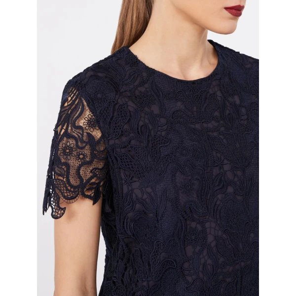 Max Mara Assenzi Macrame Lace Boxy Dress in Midnight Blue | Mini Dresses | Luxury Shoes 