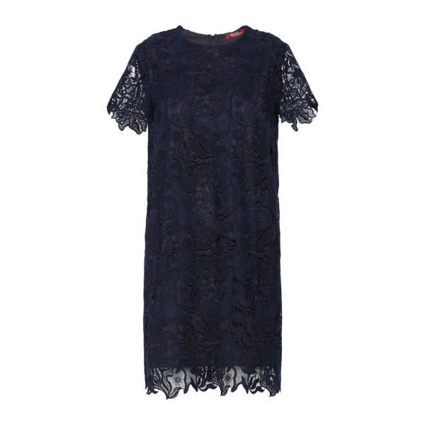 Max Mara Assenzi Macrame Lace Boxy Dress in Midnight Blue | Mini Dresses | Luxury Shoes 