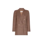 Max Mara Astrale Double-Breasted Glen Plaid Wool Blazer in Camel | Blazers | Luxury Shoes 