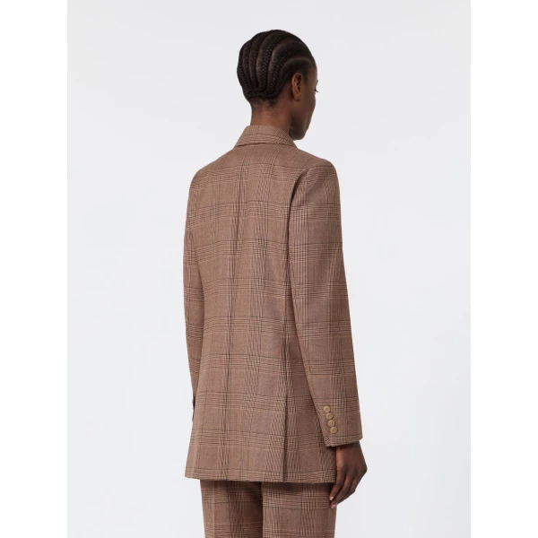 Max Mara Astrale Double-Breasted Glen Plaid Wool Blazer in Camel | Blazers | Luxury Shoes 