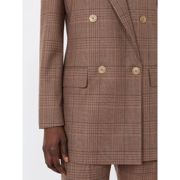 Max Mara Astrale Double-Breasted Glen Plaid Wool Blazer in Camel | Blazers | Luxury Shoes 