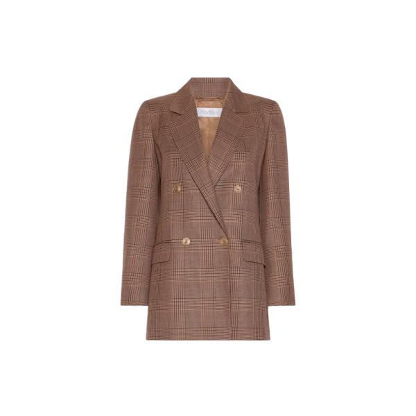 Max Mara Astrale Double-Breasted Glen Plaid Wool Blazer in Camel | Blazers | Luxury Shoes 
