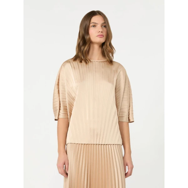 Max Mara Aureo Pleated Satin Blouse in Antique Rose | Blouse | Luxury Shoes 