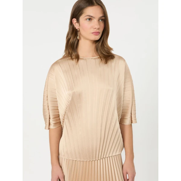 Max Mara Aureo Pleated Satin Blouse in Antique Rose | Blouse | Luxury Shoes 
