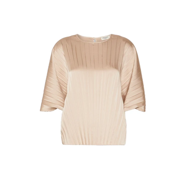 Max Mara Aureo Pleated Satin Blouse in Antique Rose | Blouse | Luxury Shoes 