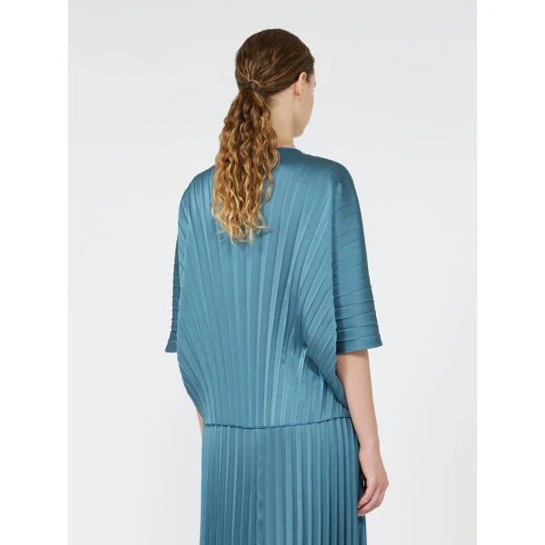Max Mara Aureo Pleated Satin Blouse in Blue Azure | Blouse | Luxury Shoes 