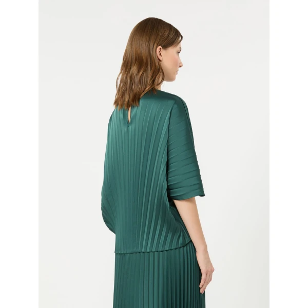 Max Mara Aureo Pleated Satin Blouse in Dark Green | Blouse | Luxury Shoes 