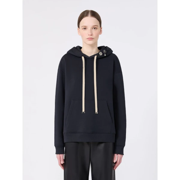 Max Mara Aurora Brushed Jersey Hoodie in Ultramarine | Sweaters | Luxury Shoes 