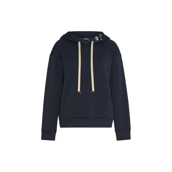 Max Mara Aurora Brushed Jersey Hoodie in Ultramarine | Sweaters | Luxury Shoes 