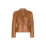 Max Mara Avenue Single-Breasted Nappa Leather Jacket in Tobacco | Leather Jackets | Luxury Shoes 