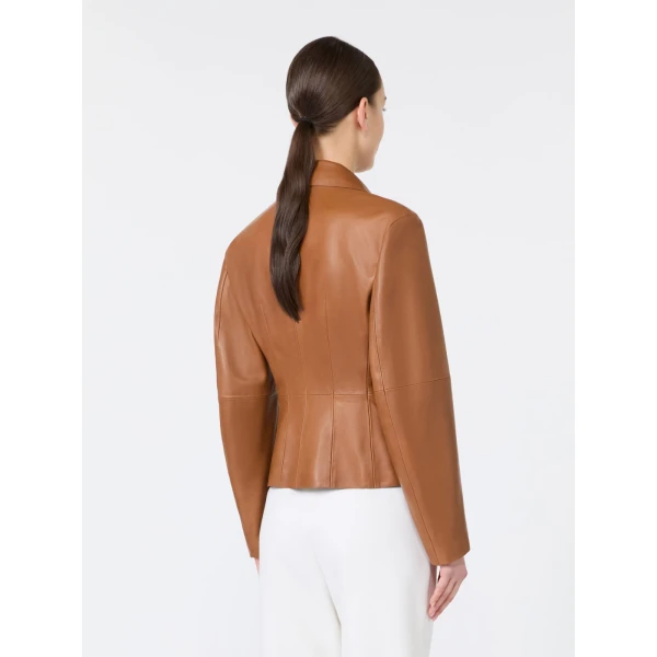 Max Mara Avenue Single-Breasted Nappa Leather Jacket in Tobacco | Leather Jackets | Luxury Shoes 