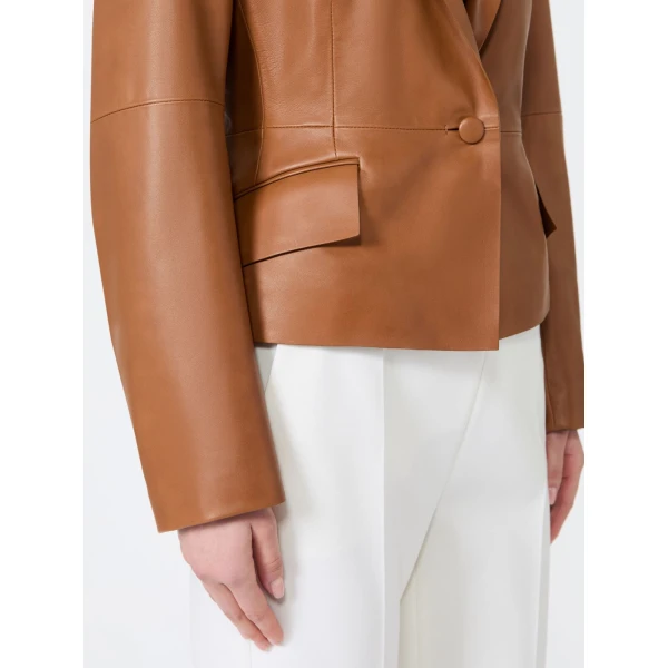 Max Mara Avenue Single-Breasted Nappa Leather Jacket in Tobacco | Leather Jackets | Luxury Shoes 