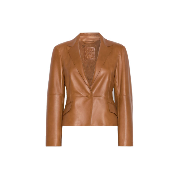Max Mara Avenue Single-Breasted Nappa Leather Jacket in Tobacco | Leather Jackets | Luxury Shoes 