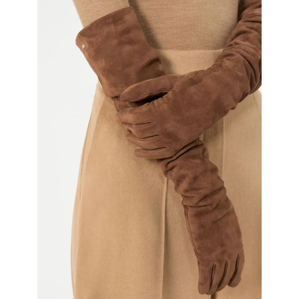 Max Mara Azzurro Extra Long Suede Gloves in Brown | Gloves | Luxury Shoes 
