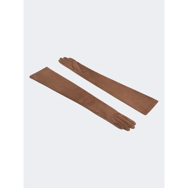 Max Mara Azzurro Extra Long Suede Gloves in Brown | Gloves | Luxury Shoes 