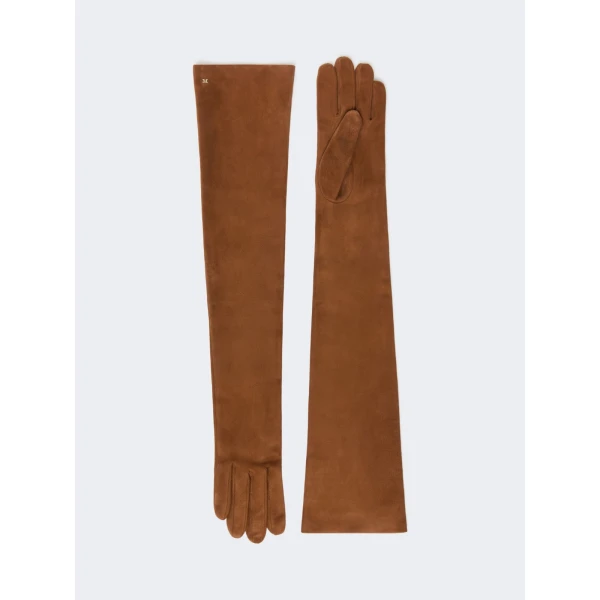 Max Mara Azzurro Extra Long Suede Gloves in Orange | Gloves | Luxury Shoes 