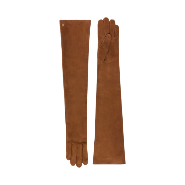 Max Mara Azzurro Extra Long Suede Gloves in Orange | Gloves | Luxury Shoes 